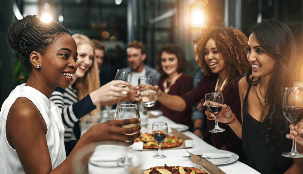 group of young people dining
