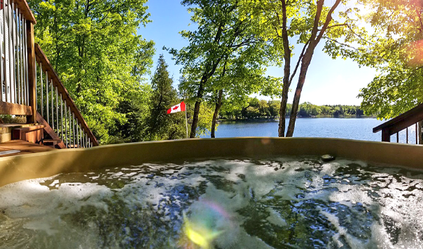Outdoor hot tub with Canada flag
